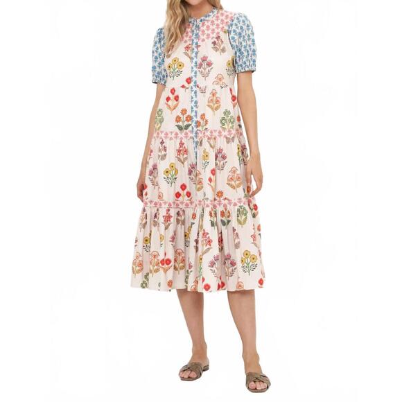 NEW OLIPHANT scoop tiered midi dress in provence blue